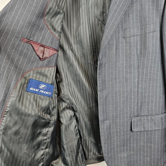 Giani Franco Mens 44R Suit Jacket Dk Gray Vertical Pin Striped Super Fine Yarn - Picture 15 of 16